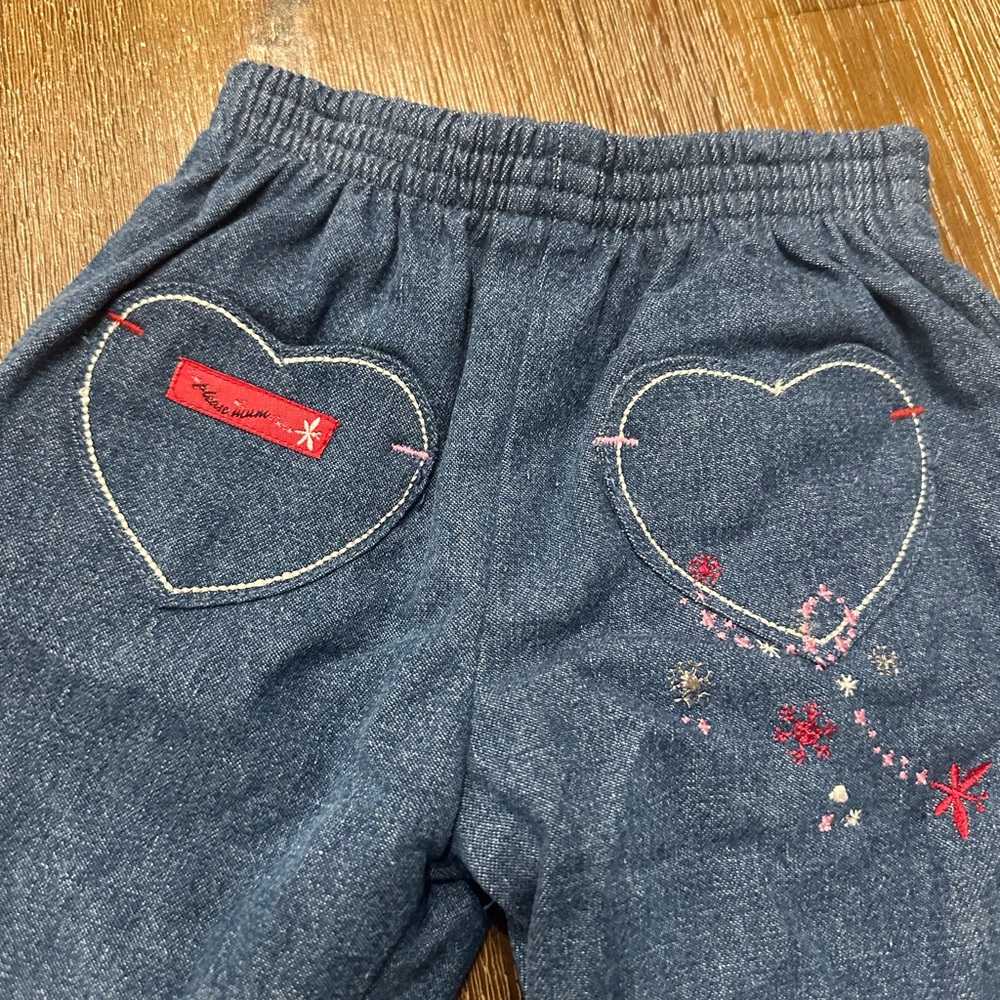 3/27$ Baby Fleece Lined Denim Jeans with Embroidery size 3 months - Picture 3 of 6